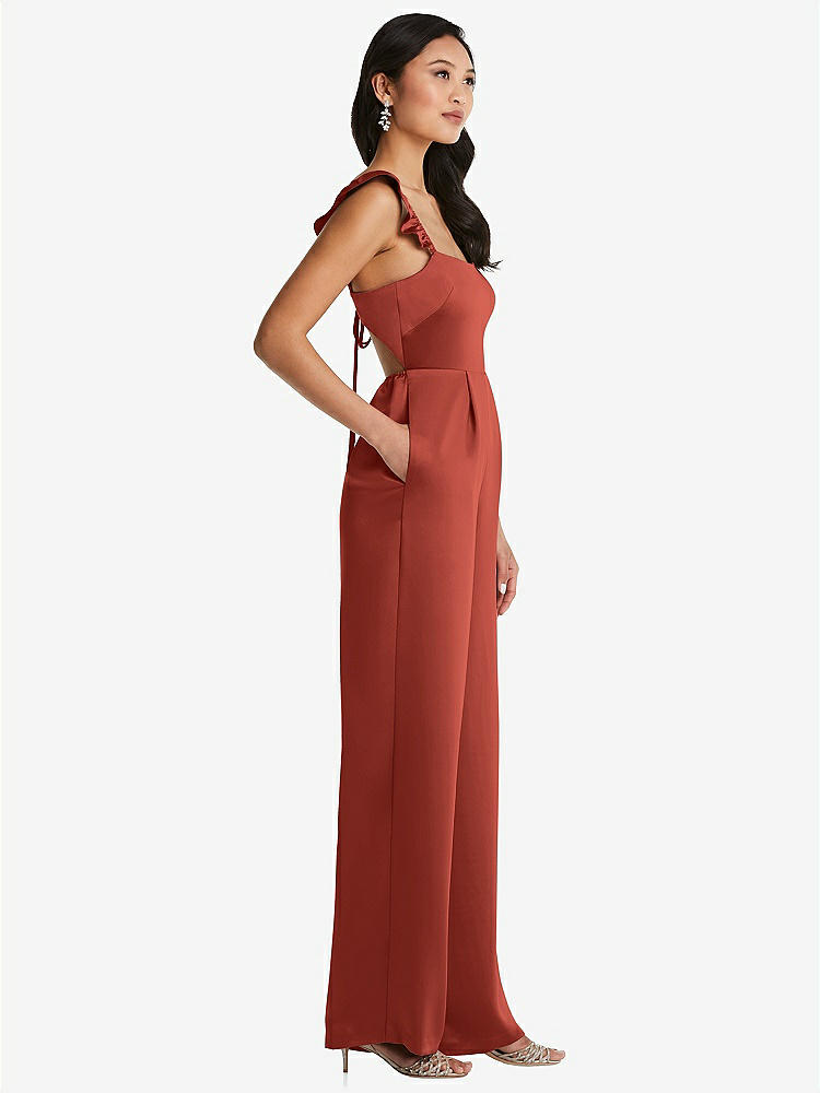 【STYLE: 8206】Ruffled Sleeve Tie-Back Jumpsuit with Pockets【COLOR: Amber Sunset】