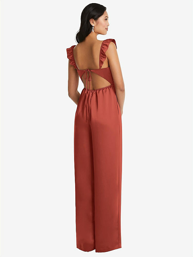 【STYLE: 8206】Ruffled Sleeve Tie-Back Jumpsuit with Pockets【COLOR: Amber Sunset】