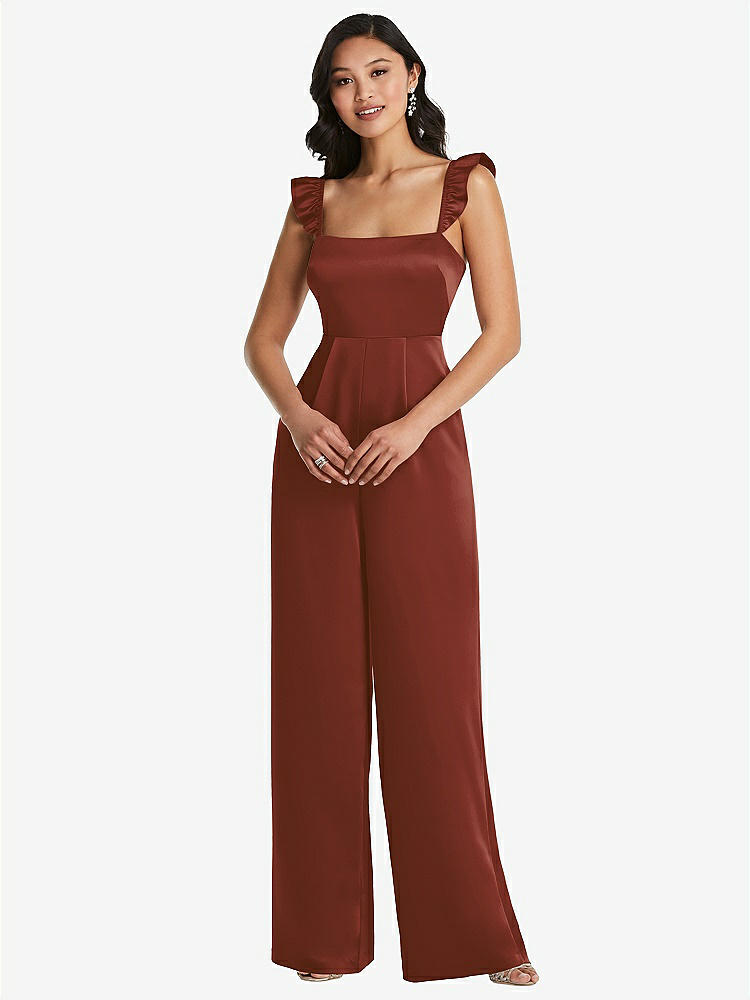 【STYLE: 8206】Ruffled Sleeve Tie-Back Jumpsuit with Pockets【COLOR: Auburn Moon】