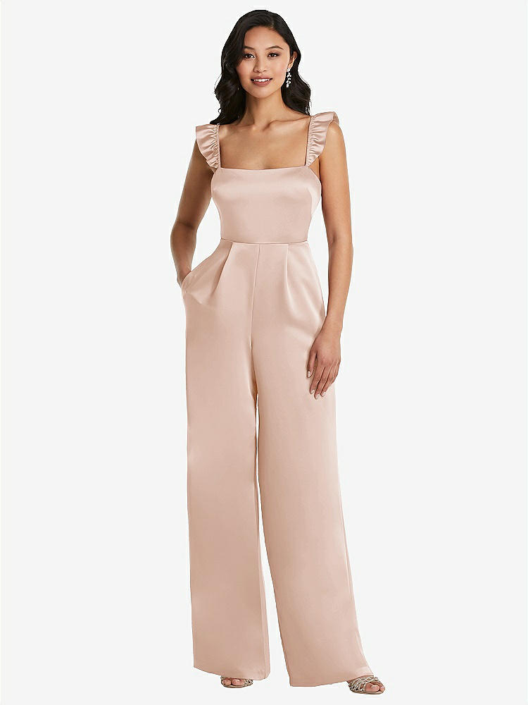 【STYLE: 8206】Ruffled Sleeve Tie-Back Jumpsuit with Pockets【COLOR: Cameo】