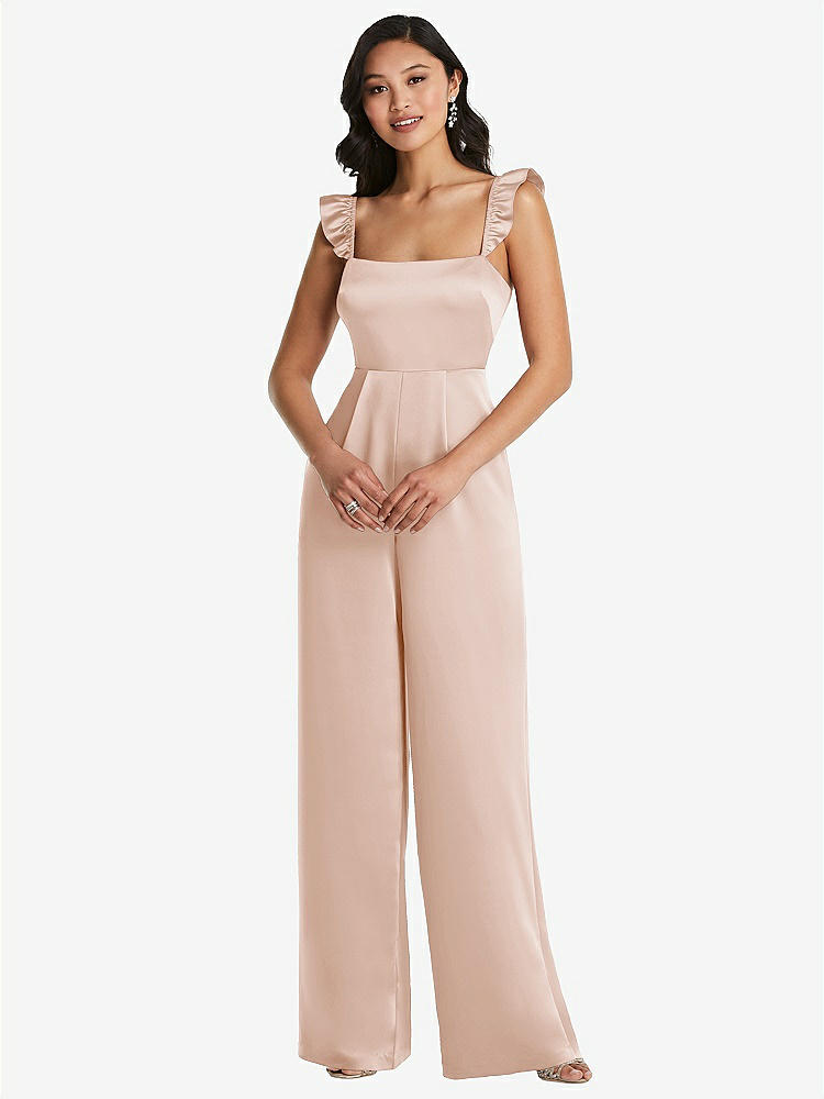 【STYLE: 8206】Ruffled Sleeve Tie-Back Jumpsuit with Pockets【COLOR: Cameo】