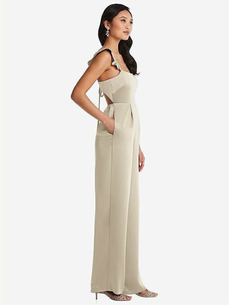 【NEW】【STYLE: 8206】フリル 袖 ネクタイバック ジャンプスーツ ポケット付き【COLOR: Champagne】【SIZE: 00-30W】