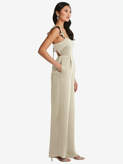 【NEW】【STYLE: 8206】フリル 袖 ネクタイバック ジャンプスーツ ポケット付き【COLOR: Champagne】【SIZE: 00-30W】