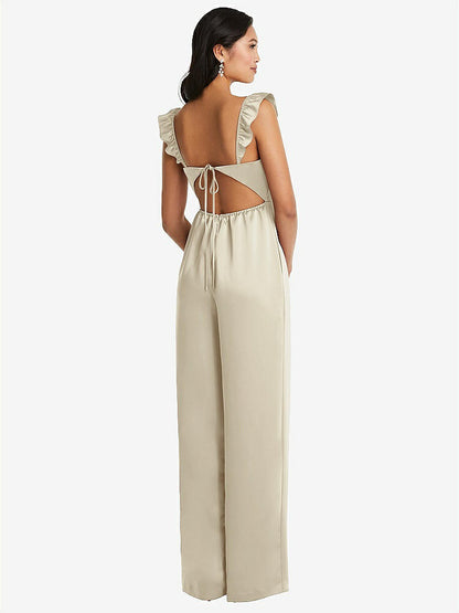 【NEW】【STYLE: 8206】フリル 袖 ネクタイバック ジャンプスーツ ポケット付き【COLOR: Champagne】【SIZE: 00-30W】