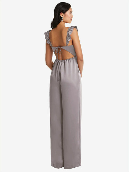【NEW】【STYLE: 8206】フリル 袖 ネクタイバック ジャンプスーツ ポケット付き【COLOR: Cashmere Gray】【SIZE: 00-30W】