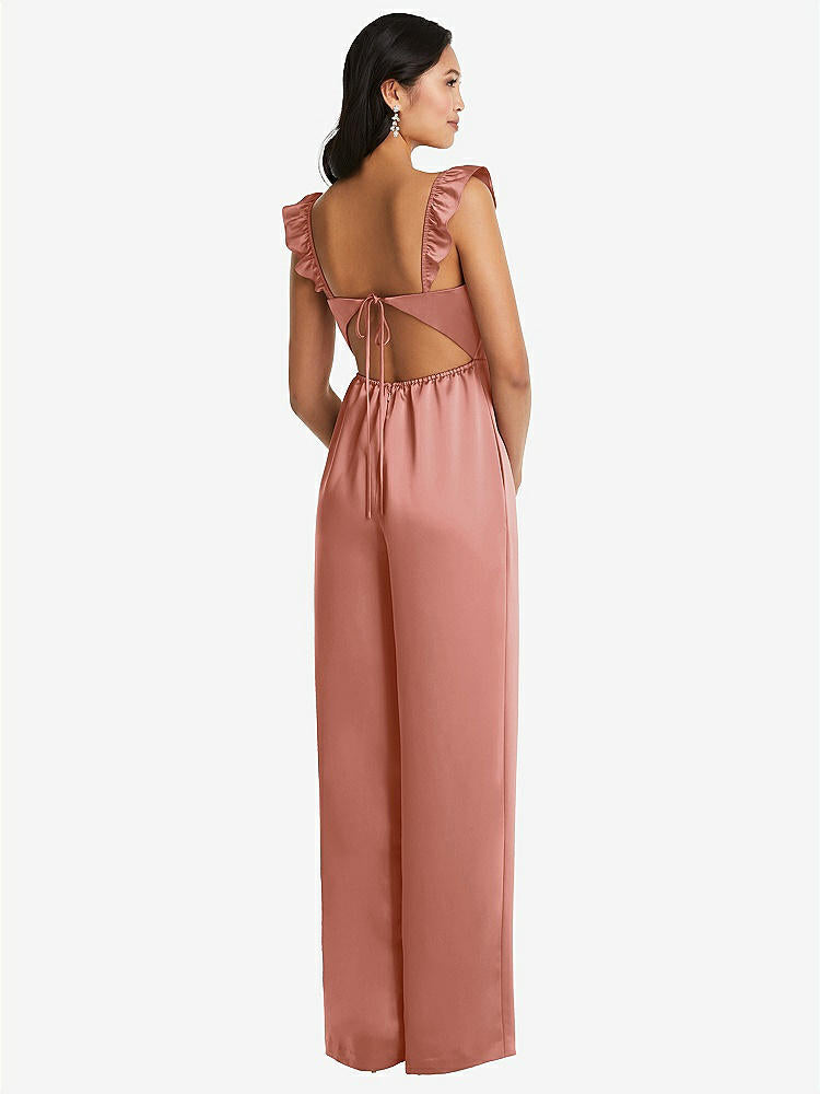 【STYLE: 8206】Ruffled Sleeve Tie-Back Jumpsuit with Pockets【COLOR: Desert Rose】