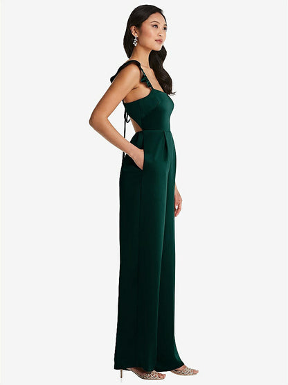 【NEW】【STYLE: 8206】フリル 袖 ネクタイバック ジャンプスーツ ポケット付き【COLOR: Evergreen】【SIZE: 00-30W】