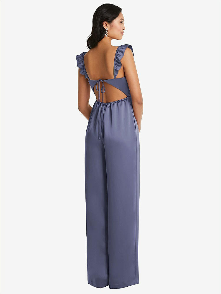 【STYLE: 8206】Ruffled Sleeve Tie-Back Jumpsuit with Pockets【COLOR: French Blue】