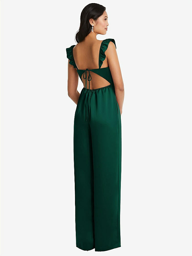 【STYLE: 8206】Ruffled Sleeve Tie-Back Jumpsuit with Pockets【COLOR: Hunter Green】