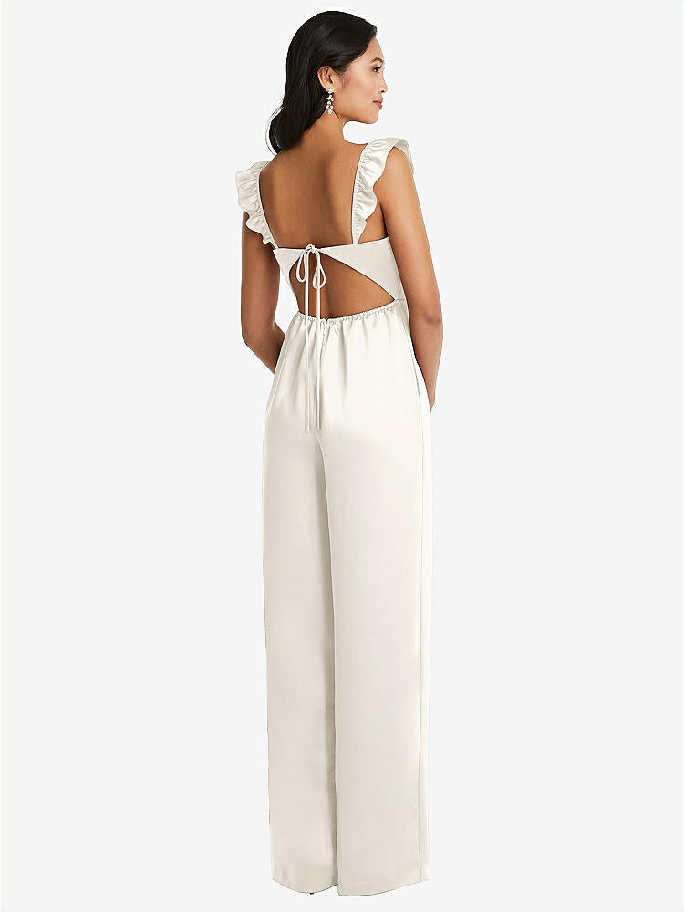【STYLE: 8206】Ruffled Sleeve Tie-Back Jumpsuit with Pockets【COLOR: Ivory】