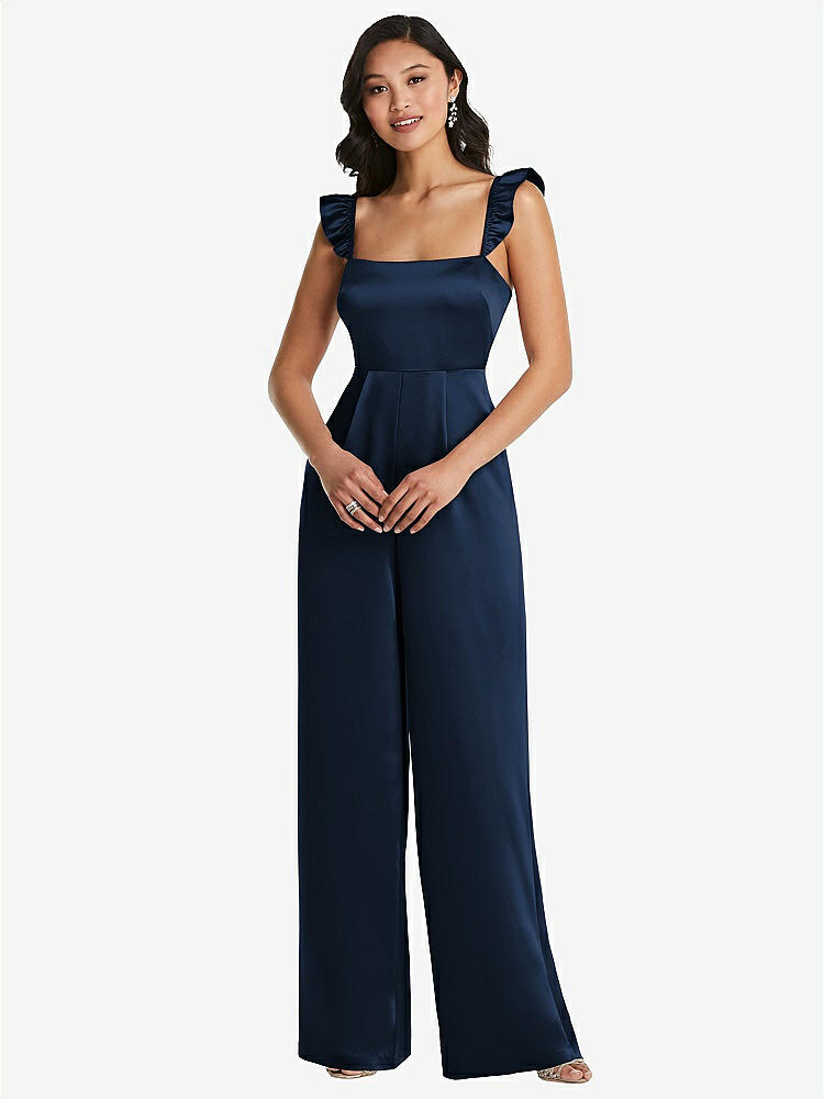 【STYLE: 8206】Ruffled Sleeve Tie-Back Jumpsuit with Pockets【COLOR: Midnight Navy】