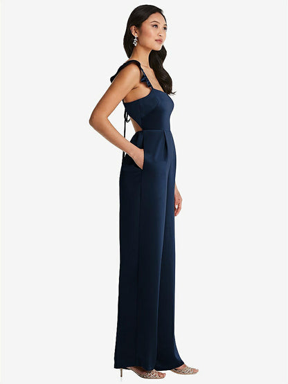 【NEW】【STYLE: 8206】フリル 袖 ネクタイバック ジャンプスーツ ポケット付き【COLOR: Midnight Navy】【SIZE: 00-30W】