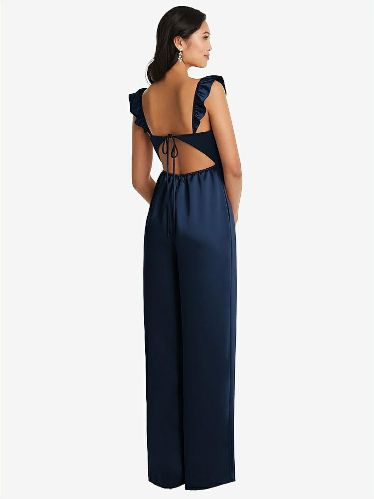 【STYLE: 8206】Ruffled Sleeve Tie-Back Jumpsuit with Pockets【COLOR: Midnight Navy】