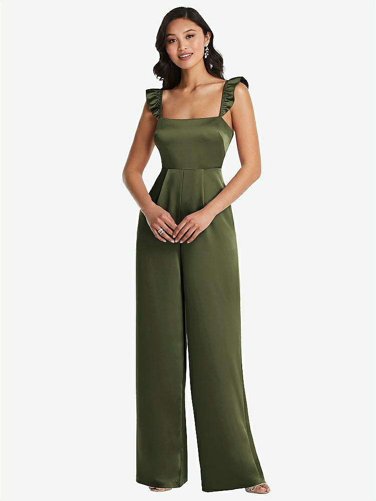 【NEW】【STYLE: 8206】フリル 袖 ネクタイバック ジャンプスーツ ポケット付き【COLOR: Olive Green】【SIZE: 00-30W】