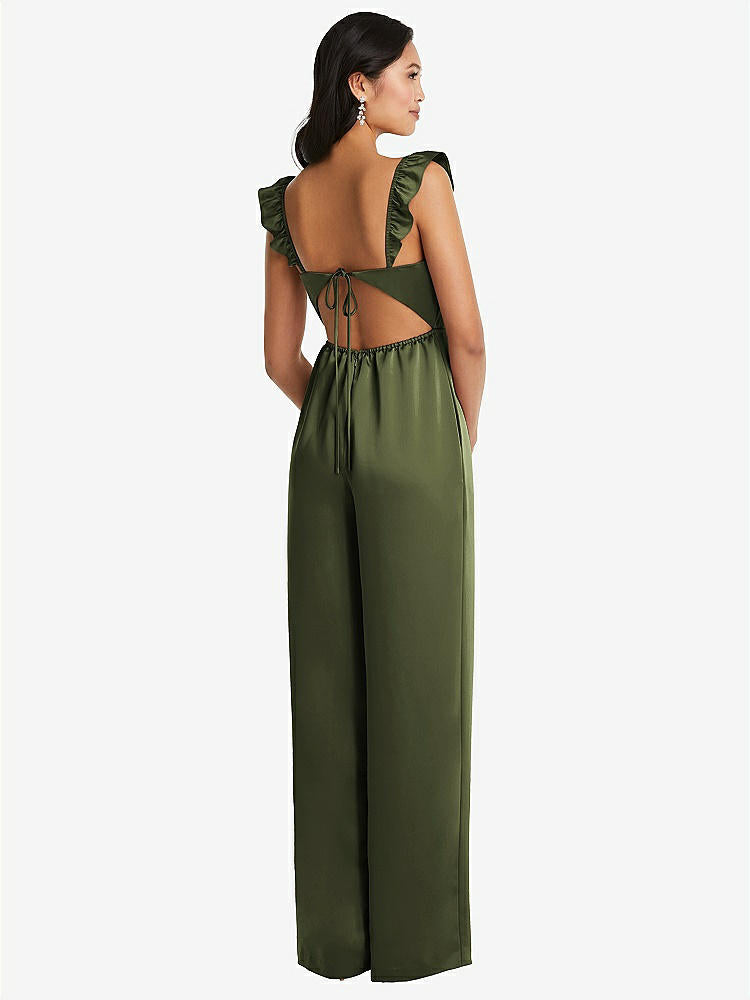 【STYLE: 8206】Ruffled Sleeve Tie-Back Jumpsuit with Pockets【COLOR: Olive Green】