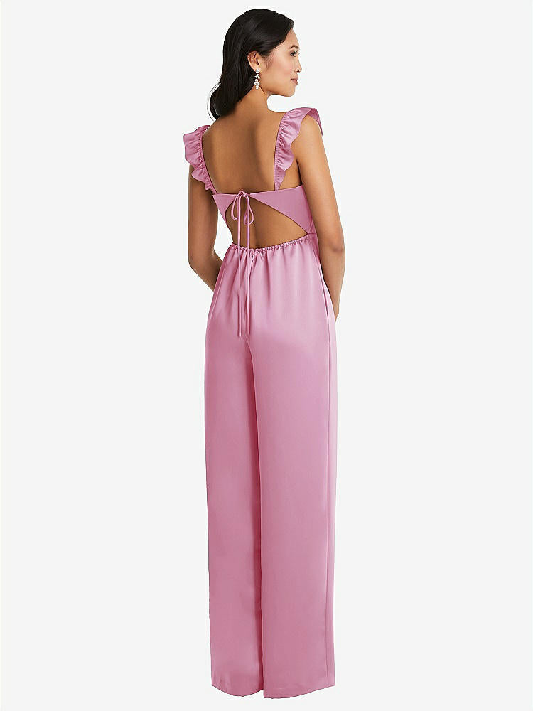 【NEW】【STYLE: 8206】フリル 袖 ネクタイバック ジャンプスーツ ポケット付き【COLOR: Powder Pink】【SIZE: 00-30W】