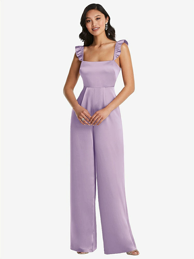 【STYLE: 8206】Ruffled Sleeve Tie-Back Jumpsuit with Pockets【COLOR: Pale Purple】