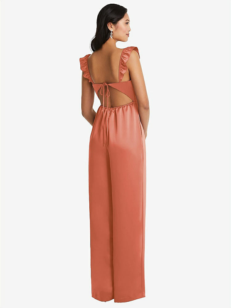 【STYLE: 8206】Ruffled Sleeve Tie-Back Jumpsuit with Pockets【COLOR: Terracotta Copper】
