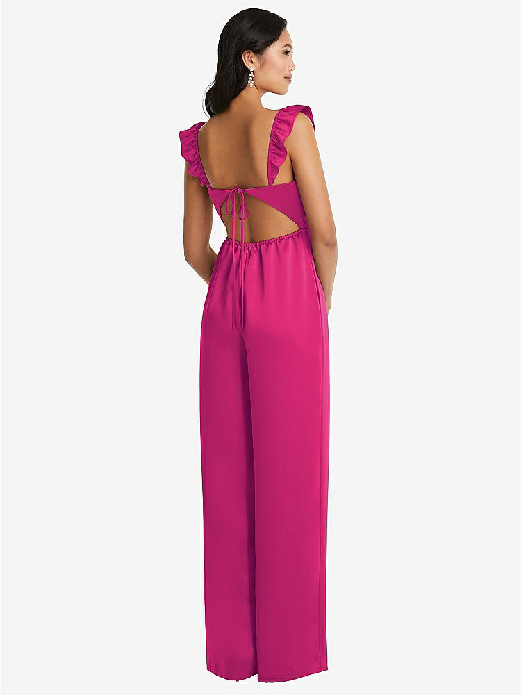 【STYLE: 8206】Ruffled Sleeve Tie-Back Jumpsuit with Pockets【COLOR: Think Pink】