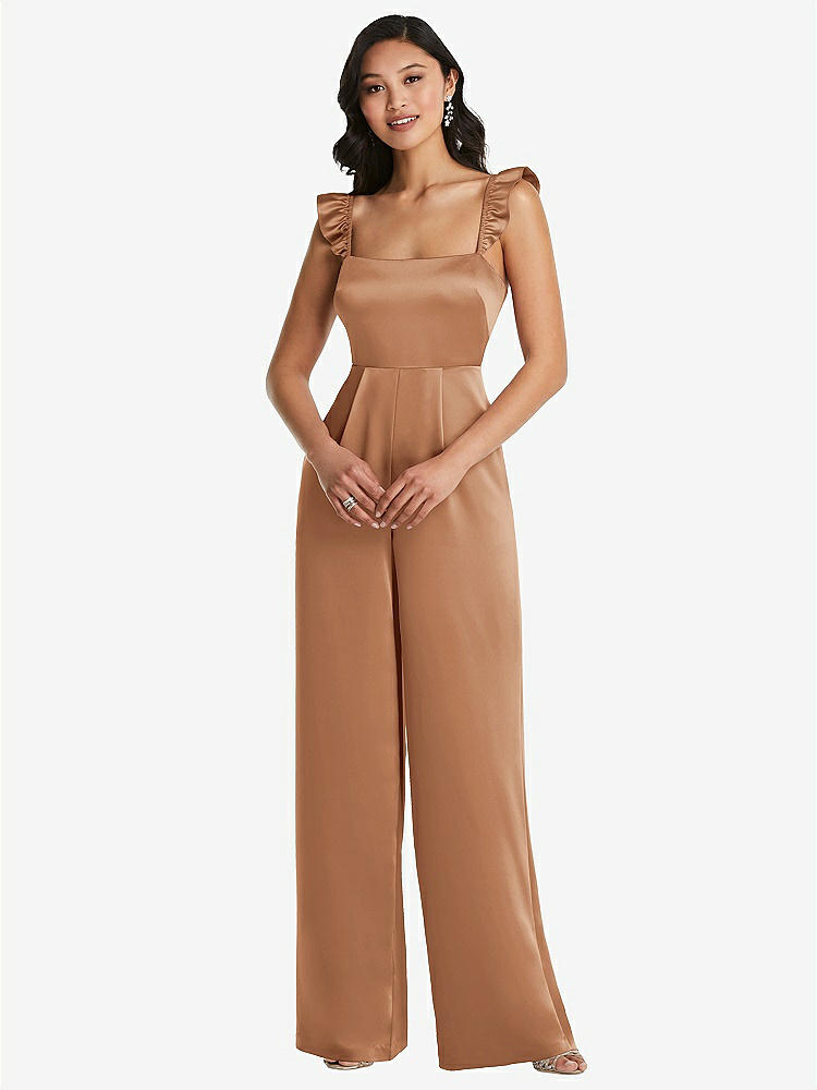 【STYLE: 8206】Ruffled Sleeve Tie-Back Jumpsuit with Pockets【COLOR: Toffee】