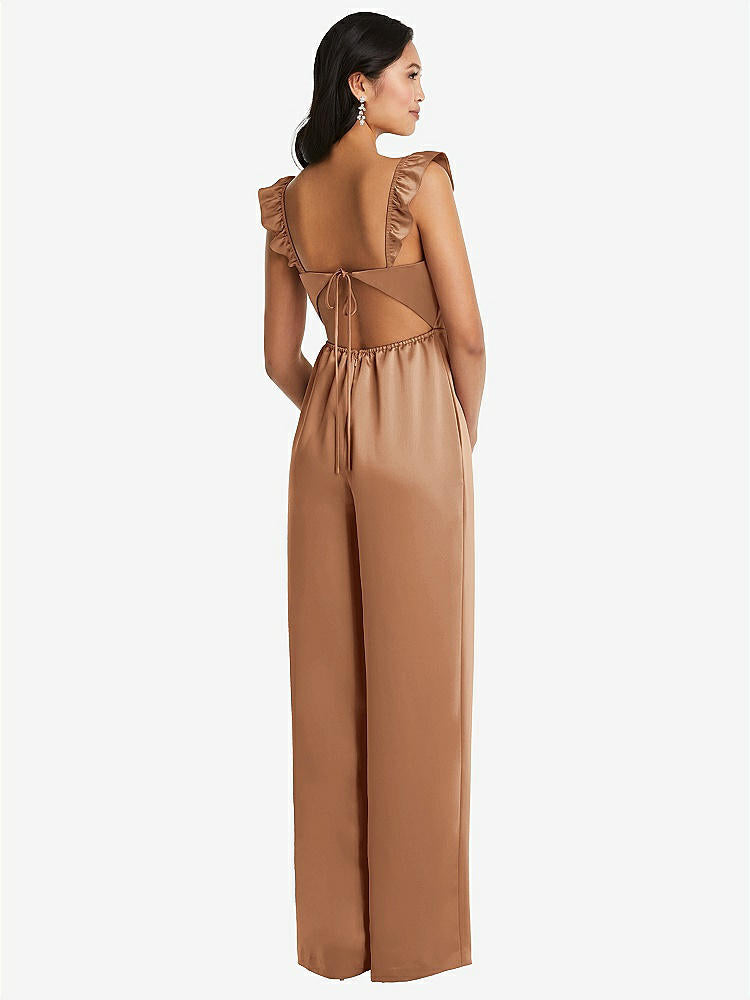 【NEW】【STYLE: 8206】フリル 袖 ネクタイバック ジャンプスーツ ポケット付き【COLOR: Toffee】【SIZE: 00-30W】