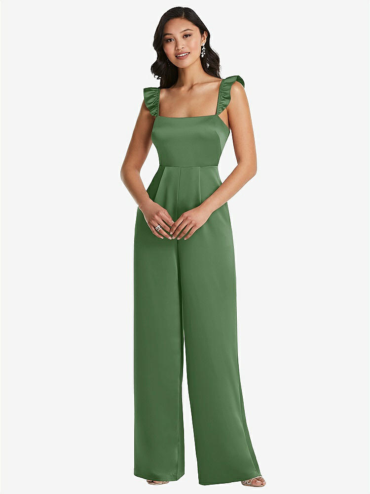 【STYLE: 8206】Ruffled Sleeve Tie-Back Jumpsuit with Pockets【COLOR: Vineyard Green】