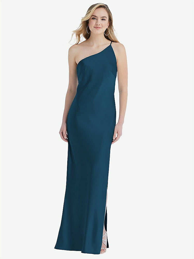 【NEW】【STYLE: 8209】ワンショルダー 非対称 マキシ スリップ ドレス【COLOR: Atlantic Blue】【SIZE: 00-30W】