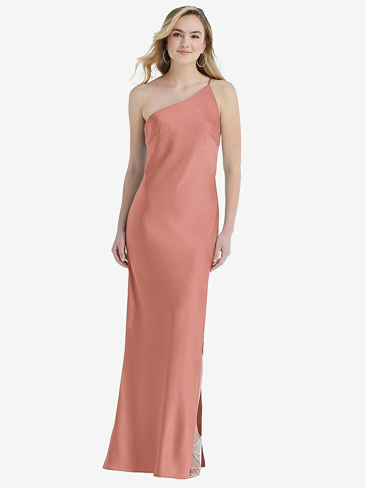 【STYLE: 8209】One-Shoulder Asymmetrical Maxi Slip Dress【COLOR: Desert Rose】