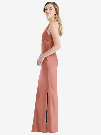 【STYLE: 8209】One-Shoulder Asymmetrical Maxi Slip Dress【COLOR: Desert Rose】