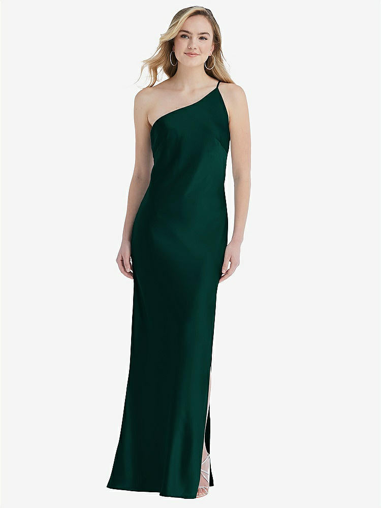 【STYLE: 8209】One-Shoulder Asymmetrical Maxi Slip Dress【COLOR: Evergreen】