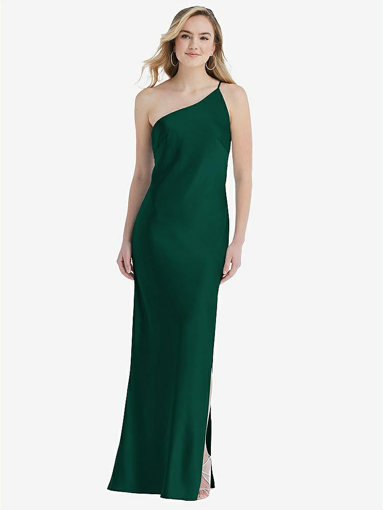 【STYLE: 8209】One-Shoulder Asymmetrical Maxi Slip Dress【COLOR: Hunter Green】