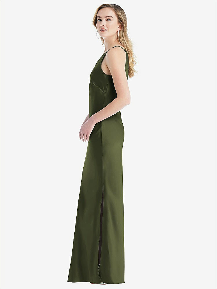 【STYLE: 8209】One-Shoulder Asymmetrical Maxi Slip Dress【COLOR: Olive Green】