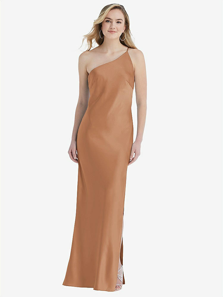 【STYLE: 8209】One-Shoulder Asymmetrical Maxi Slip Dress【COLOR: Toffee】