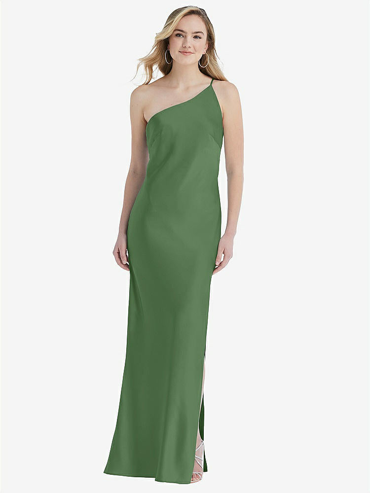 【STYLE: 8209】One-Shoulder Asymmetrical Maxi Slip Dress【COLOR: Vineyard Green】