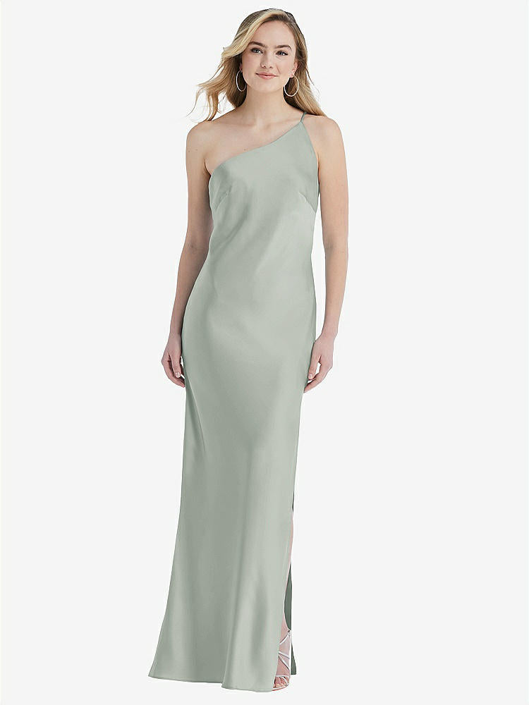 【STYLE: 8209】One-Shoulder Asymmetrical Maxi Slip Dress【COLOR: Willow Green】