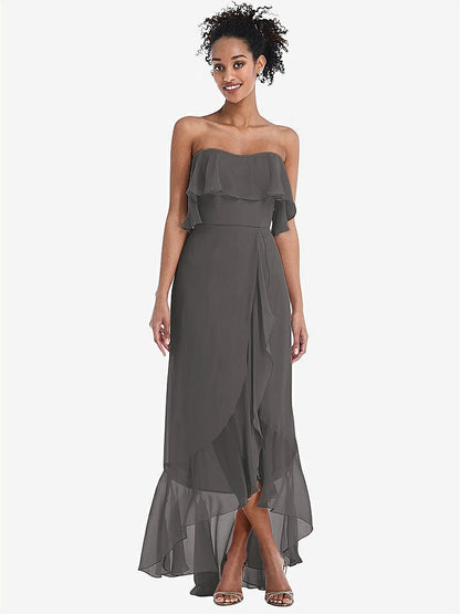 【STYLE: TH039】Off-the-Shoulder Ruffled High Low Maxi Dress【COLOR: Caviar Gray】