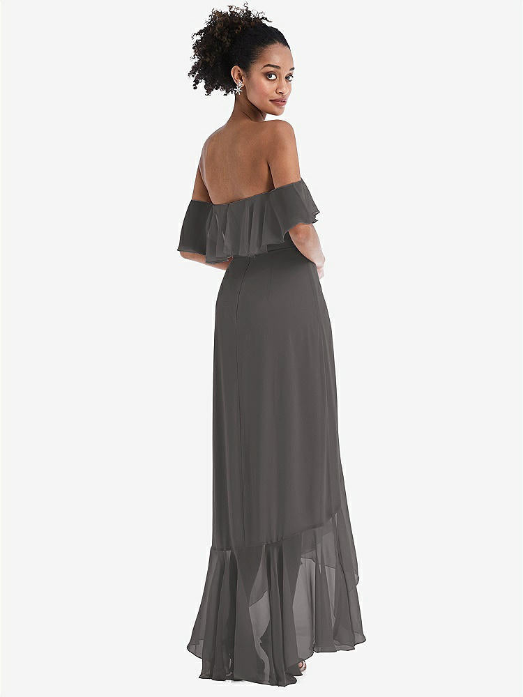 【STYLE: TH039】Off-the-Shoulder Ruffled High Low Maxi Dress【COLOR: Caviar Gray】