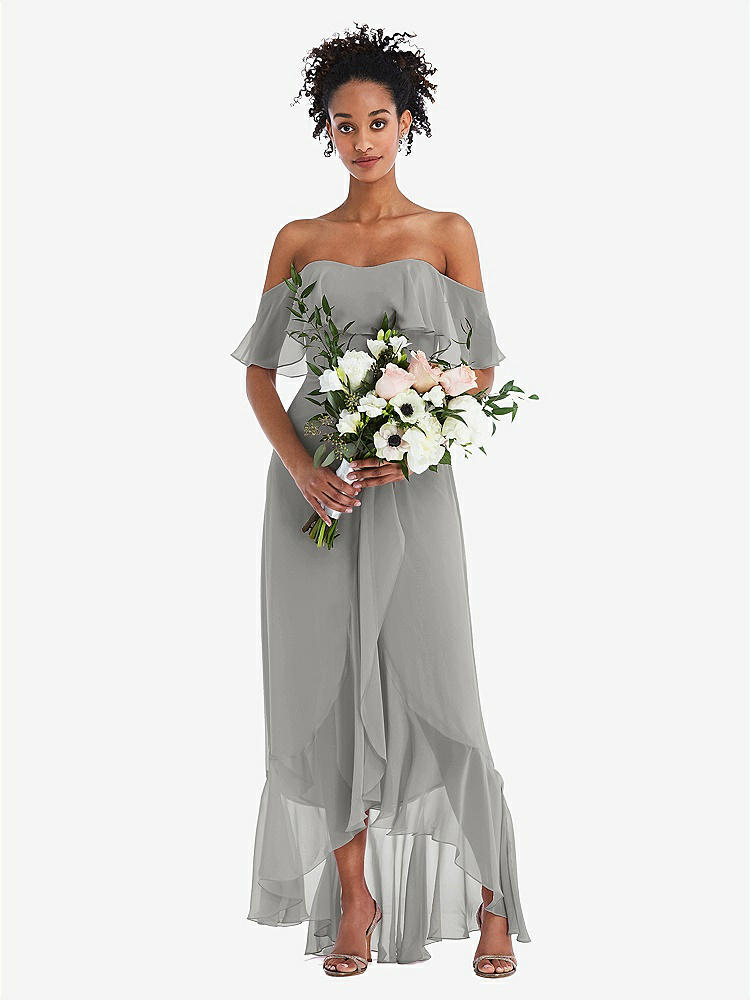 【STYLE: TH039】Off-the-Shoulder Ruffled High Low Maxi Dress【COLOR: Chelsea Gray】