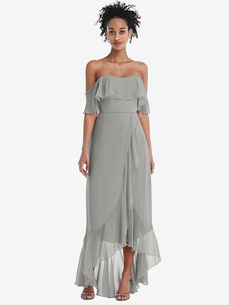【STYLE: TH039】Off-the-Shoulder Ruffled High Low Maxi Dress【COLOR: Chelsea Gray】
