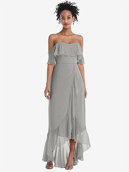 【STYLE: TH039】Off-the-Shoulder Ruffled High Low Maxi Dress【COLOR: Chelsea Gray】
