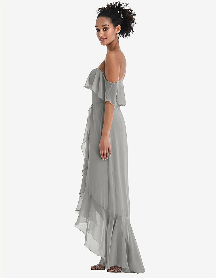 【STYLE: TH039】Off-the-Shoulder Ruffled High Low Maxi Dress【COLOR: Chelsea Gray】