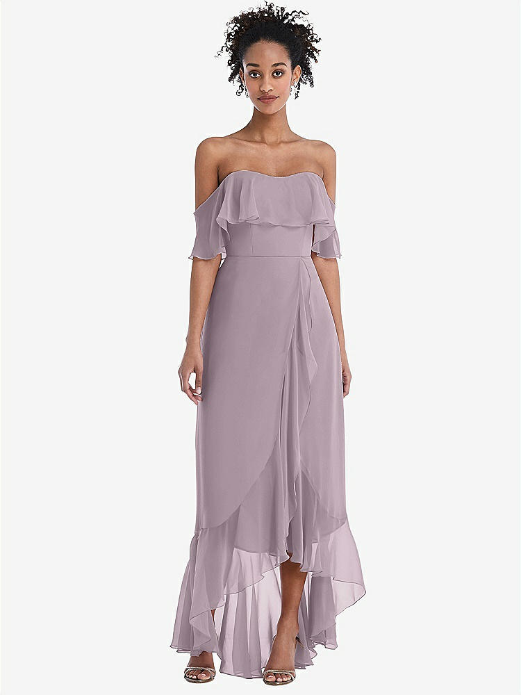 【STYLE: TH039】Off-the-Shoulder Ruffled High Low Maxi Dress【COLOR: Lilac Dusk】