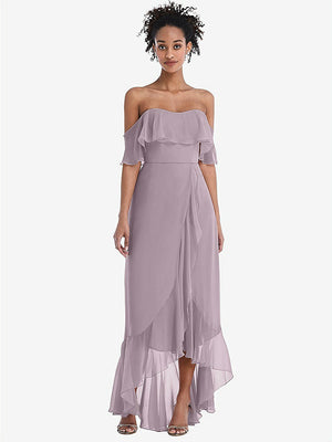 【STYLE: TH039】Off-the-Shoulder Ruffled High Low Maxi Dress【COLOR: Lilac Dusk】