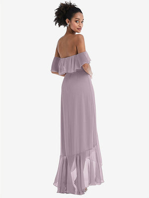 【STYLE: TH039】Off-the-Shoulder Ruffled High Low Maxi Dress【COLOR: Lilac Dusk】