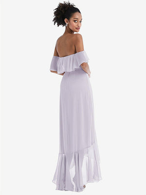 【STYLE: TH039】Off-the-Shoulder Ruffled High Low Maxi Dress【COLOR: Moondance】