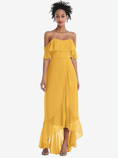 【STYLE: TH039】Off-the-Shoulder Ruffled High Low Maxi Dress【COLOR: NYC Yellow】