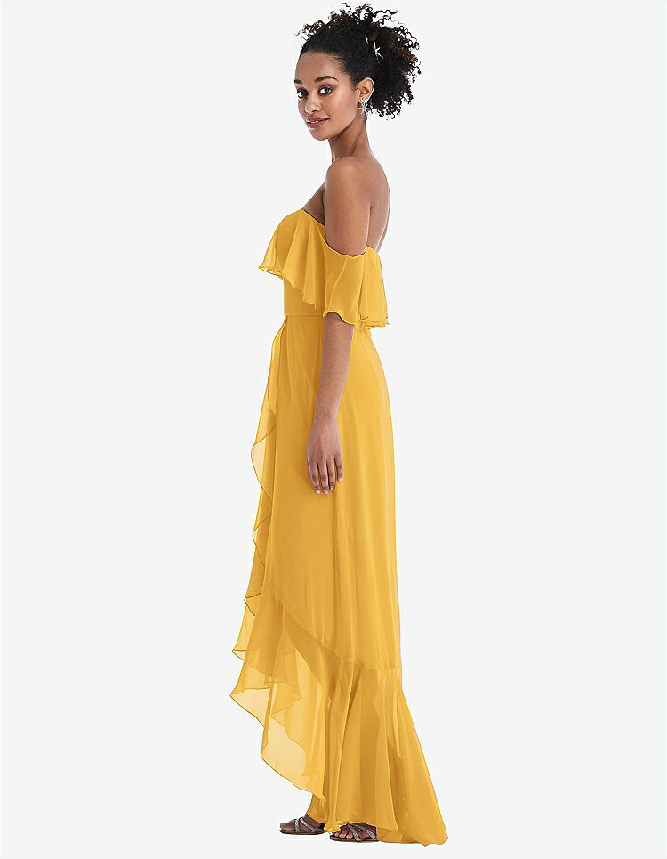 【STYLE: TH039】Off-the-Shoulder Ruffled High Low Maxi Dress【COLOR: NYC Yellow】