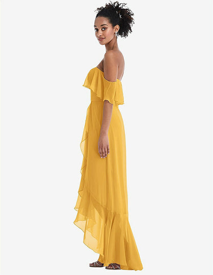 【STYLE: TH039】Off-the-Shoulder Ruffled High Low Maxi Dress【COLOR: NYC Yellow】