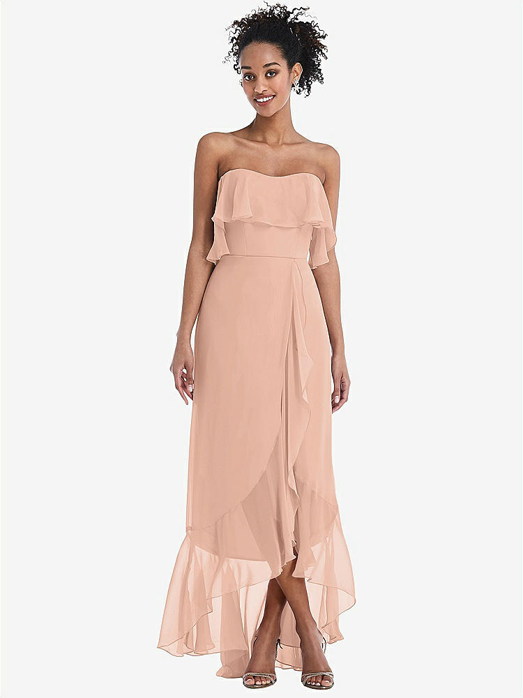 【STYLE: TH039】Off-the-Shoulder Ruffled High Low Maxi Dress【COLOR: Pale Peach】
