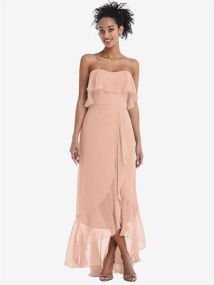 【STYLE: TH039】Off-the-Shoulder Ruffled High Low Maxi Dress【COLOR: Pale Peach】